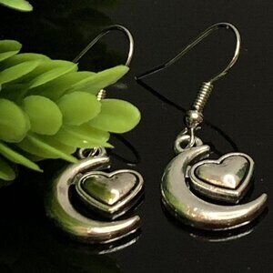 Heart Earrings, Celtic Earring, Valentine Earring, Gift Idea, Moon Earring, Love